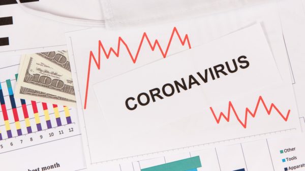 Inscription coronavirus, dollars and downward graphs