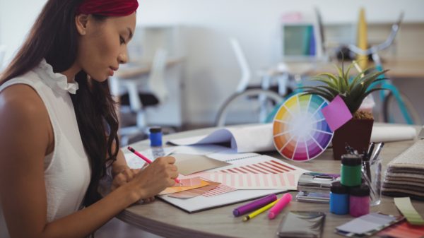 Side view of entrepreneur in creative office